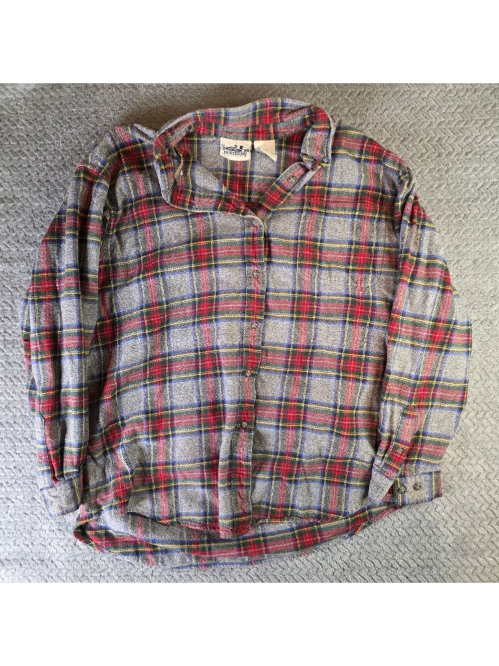 Vintage Northern Reflections Mens XL Gray Red Green Blue Plaid Flannel Shirt 100